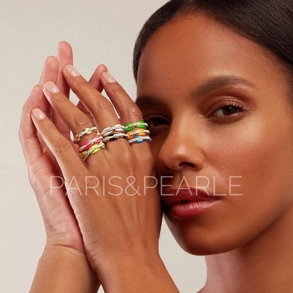 Neon Collection White& Hot Pink Enamel Rings 8 - Picture 8 of 8